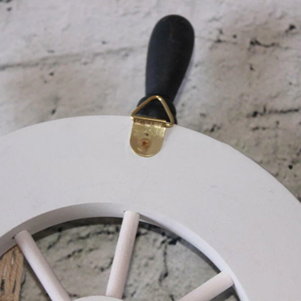 Wooden Ship Wheel Wall Decor, 23cm Nautical Steering Wheel with Blue Spokes for Beach House