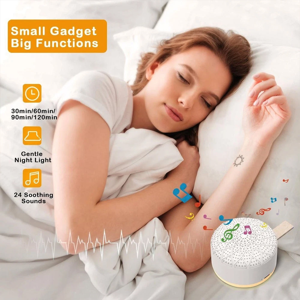 Sleep Sound Machine – Portable 24 Sounds, Night Light, Timer, Rechargeable White Noise