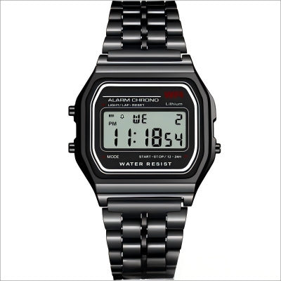 LED Electronic Watch – Retro Square Digital Watch with Stainless Steel Band