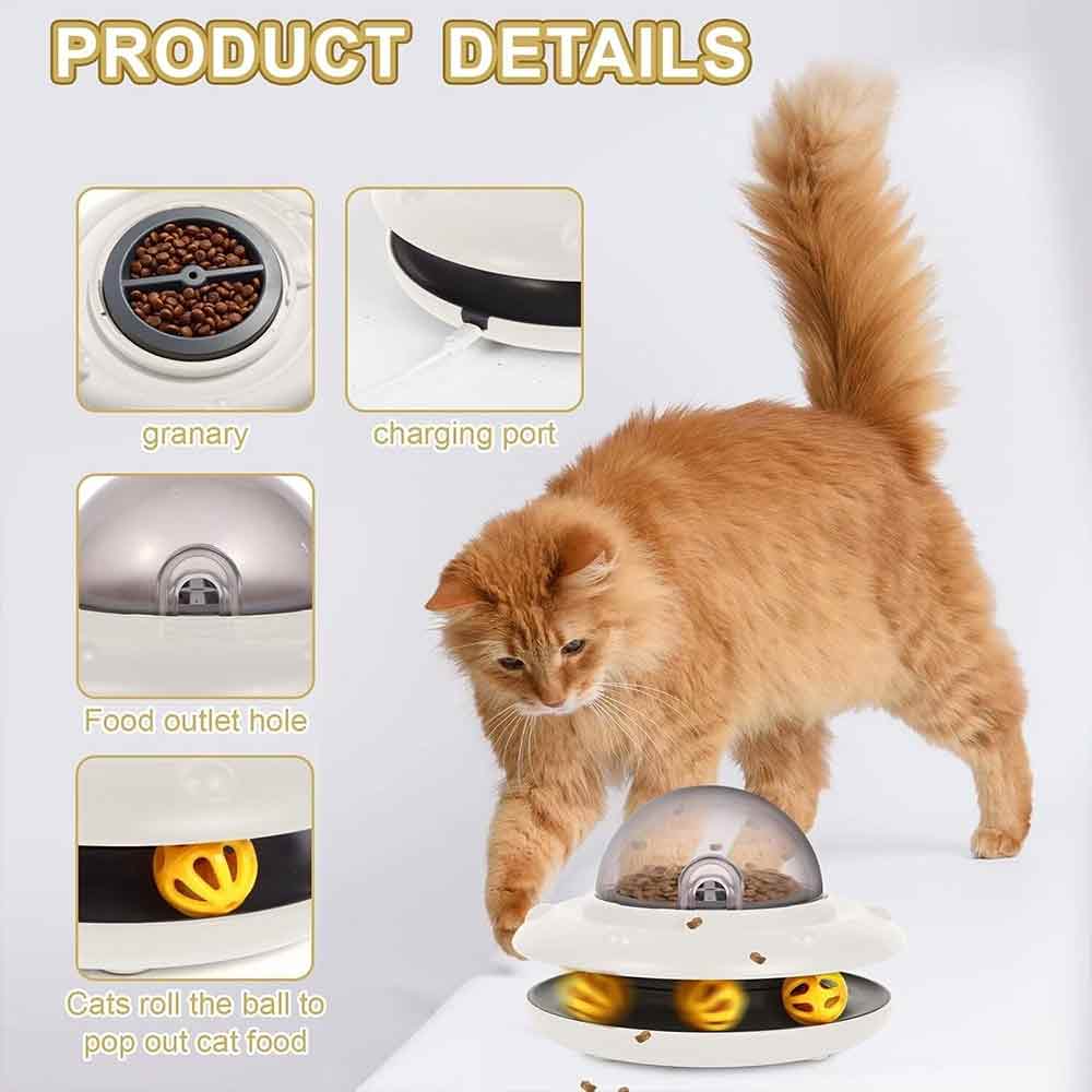 UFO Automatic Interactive Puzzle Cat Feeder – Dispenser Toy for Dry Food, White
