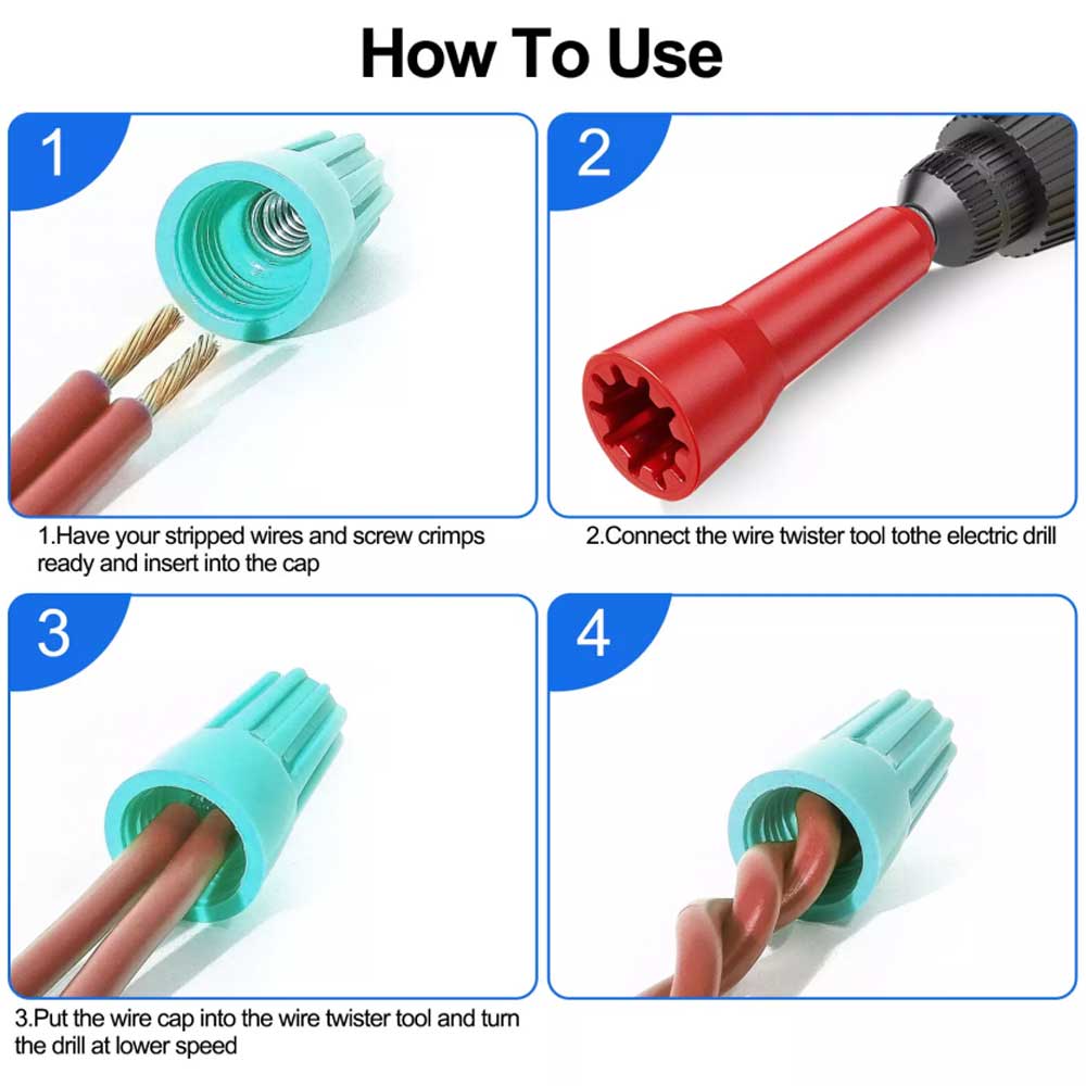 3-Piece Wire Stripper & Twister Set – Cable Stripping & Cap Twisting Tool with 1/4" Chuck