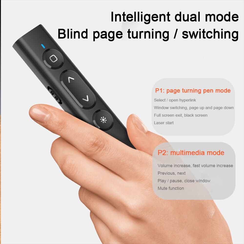 S7 Wireless Presenter Remote, Laser Pointer PowerPoint Clicker for PC/MAC - Hyperlink, Volume Control, USB-C Charging