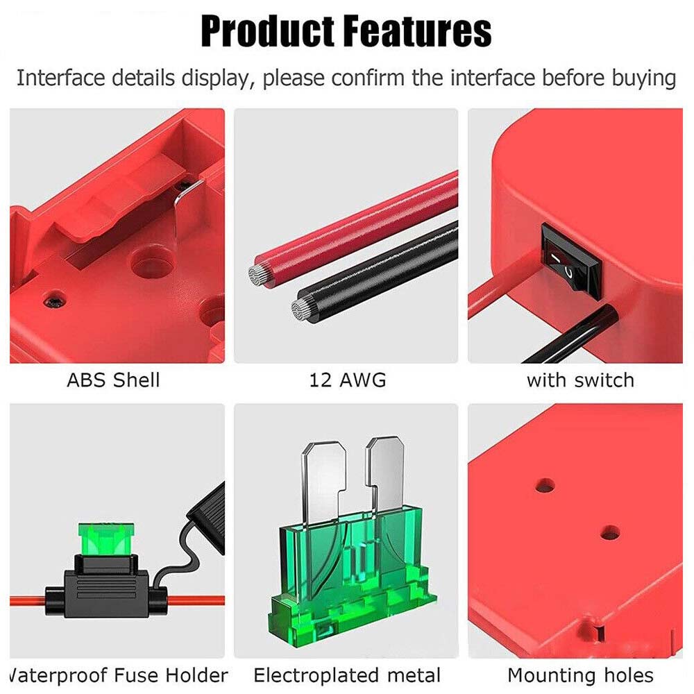 Battery Adapter With Fuse built-in switch for Milwaukee 18V To Dock Holder 12Awg
