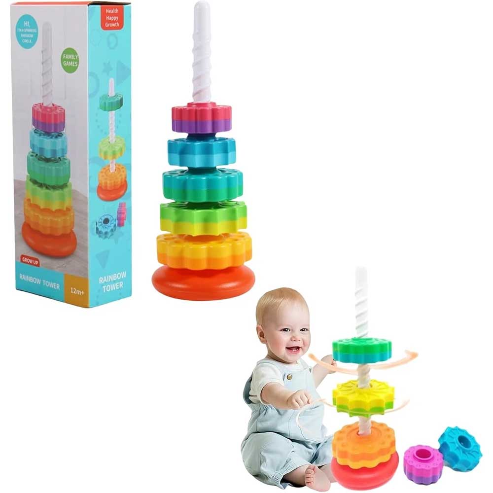 Rainbow Spinning Stacking Toy - Rotating Gear Tower for 12M+