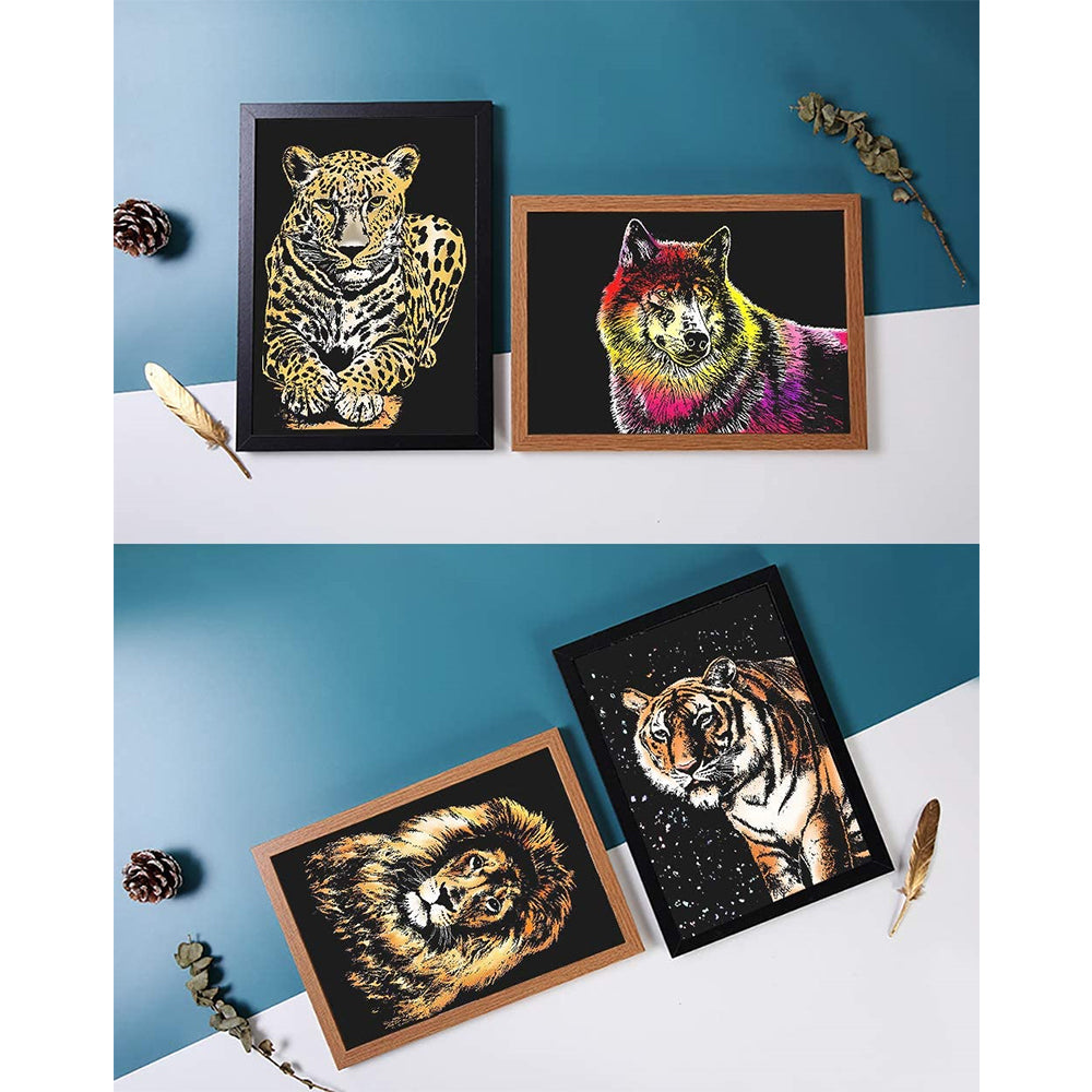 4PCS Scratch Art Rainbow Paper A4 for Adults and Kids DIY Art Craft Painting Scratchboard