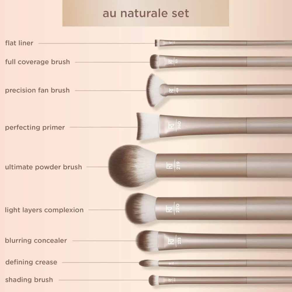 REAL RT4266 TECHNIQUES Naturale 9 Piece Set Makeup Brush Kit Foundation Powders