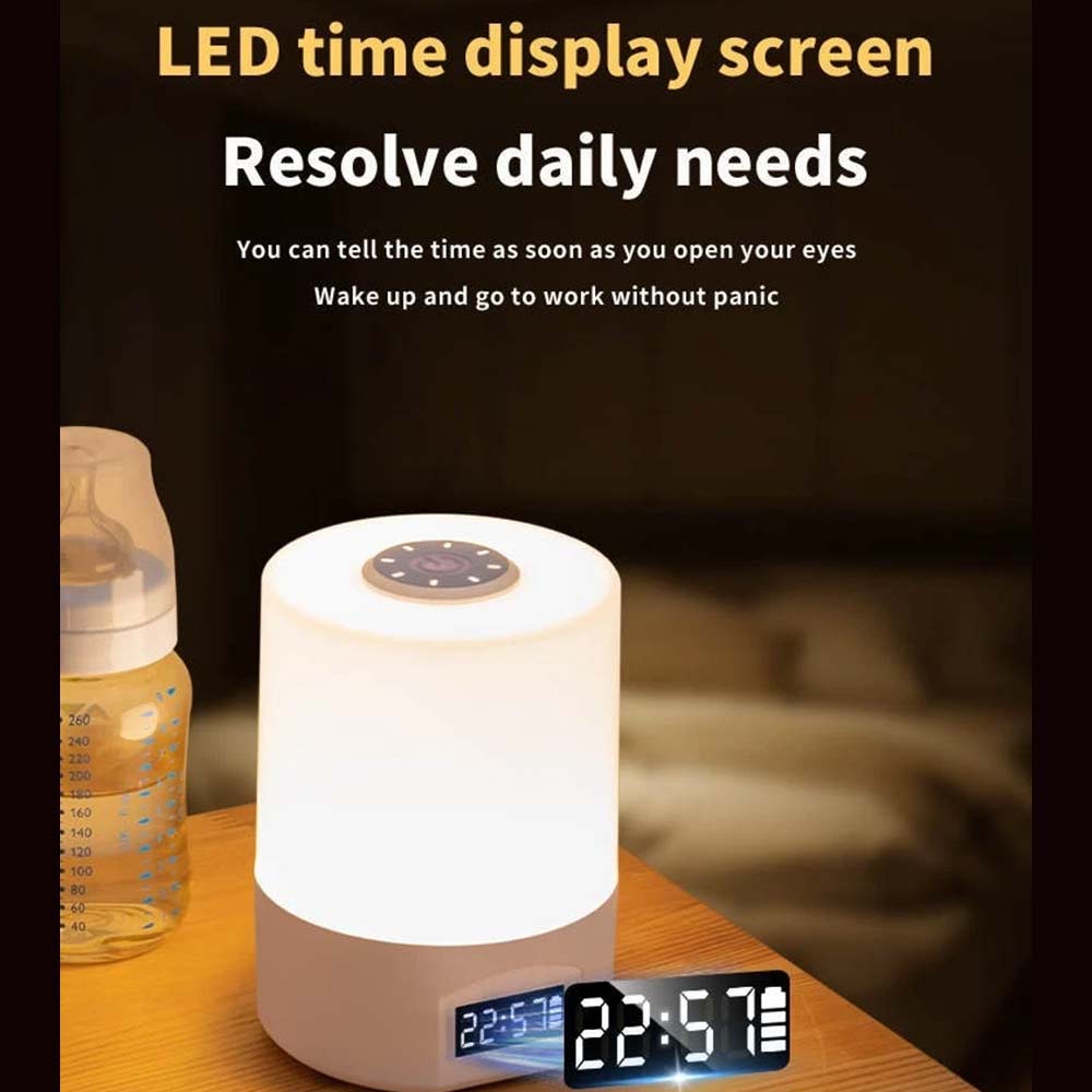 Touch Control LED Night Light with Digital Clock - Bedside Bedroom Lamp, Adjustable
