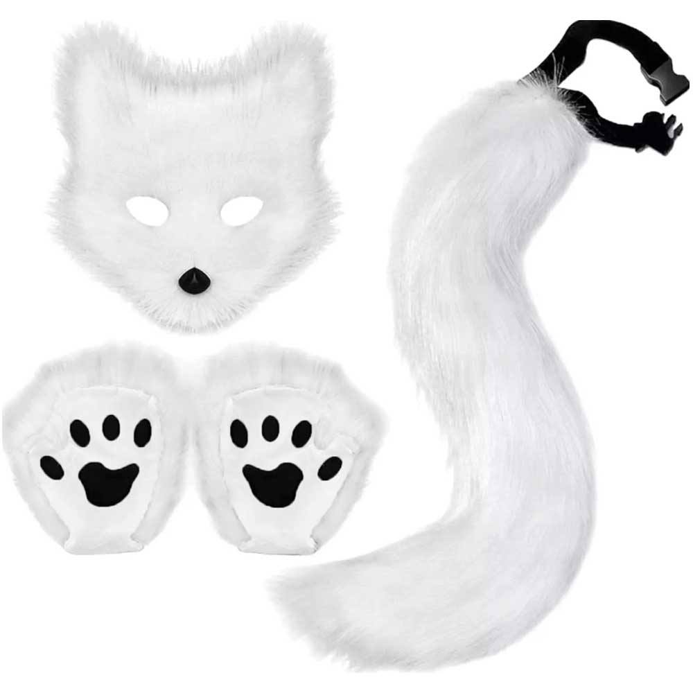 Furry Cat Fox Mask Christmas Party Cat Fox Cosplay Costume Mask Tail Paws Set