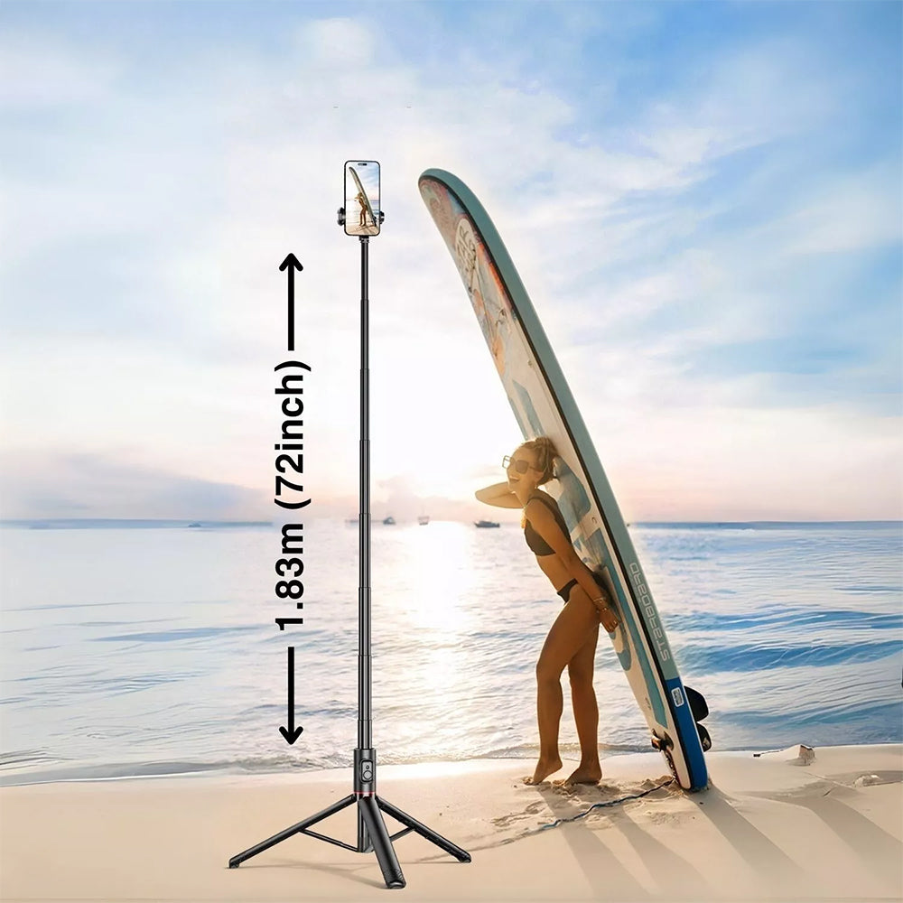 72" Selfie Stick Tripod with Bluetooth Remote – 360° Rotatable, All-in-One Phone Holder with Cold Shoe Mount