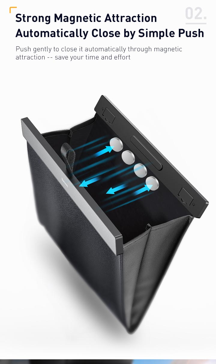 Baseus PU Leather Car Trash Bag - Waterproof, Leakproof Waste Basket with Magnetic Closure