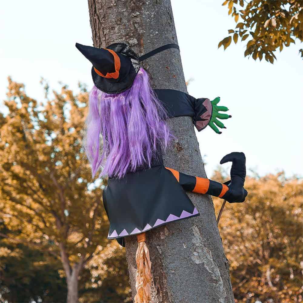 Halloween Crashing Witch Into Tree Outdoor Decor Yard Lawn Flying Witch Pendant