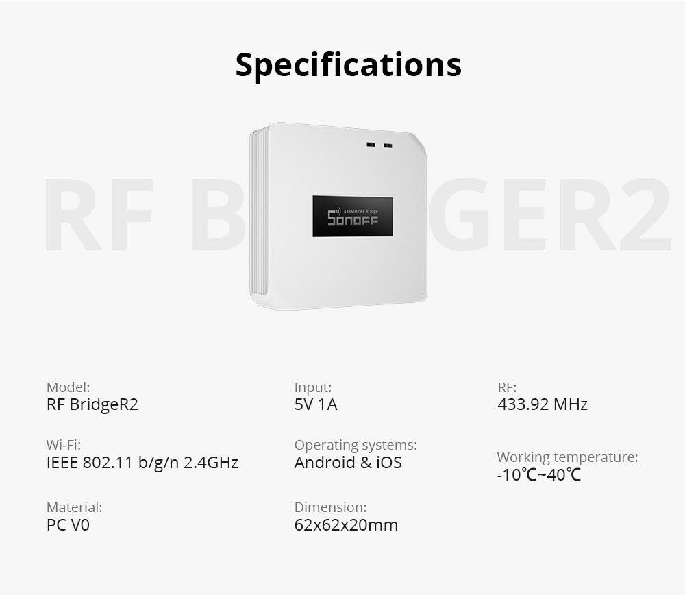 SONOFF RF Wireless Bridge R2 Gateway 433MHz Smart Remote Controller Smart Scenes