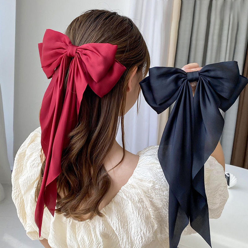 Large Bow Hair Clip – Satin Ribbon Barrette for Women & Girls, Hairpin Headwear