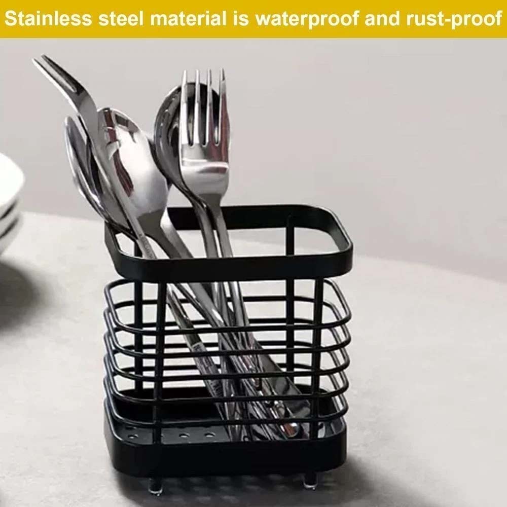 Stainless Steel Cutlery Holder - Kitchen Utensil Drainer Sink Caddy Stand 10.5cm