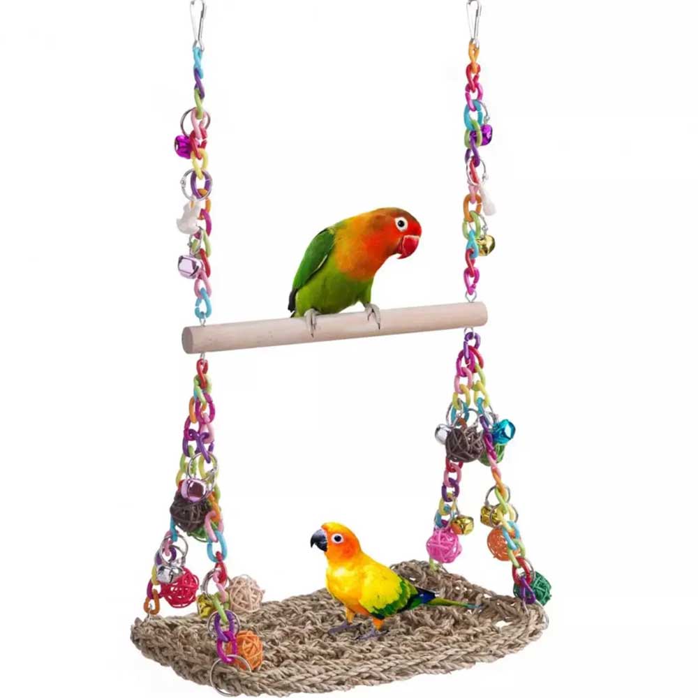 Parrot Hammock Swing Toy with Colourful Chain Double Swing for Bird Cage Play