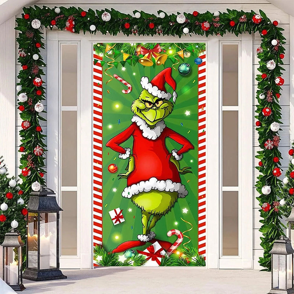 Christmas Porch Sign – Merry Grinchmas Door Banner for Holiday Decorations