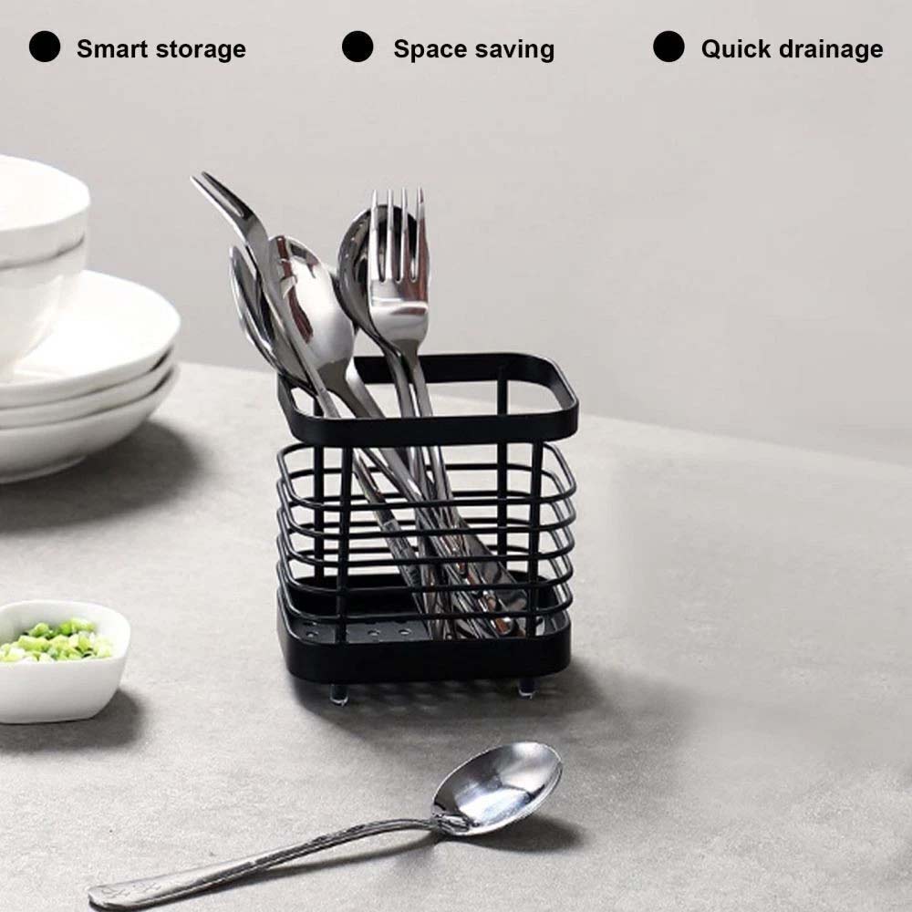 Stainless Steel Cutlery Holder - Kitchen Utensil Drainer Sink Caddy Stand 10.5cm