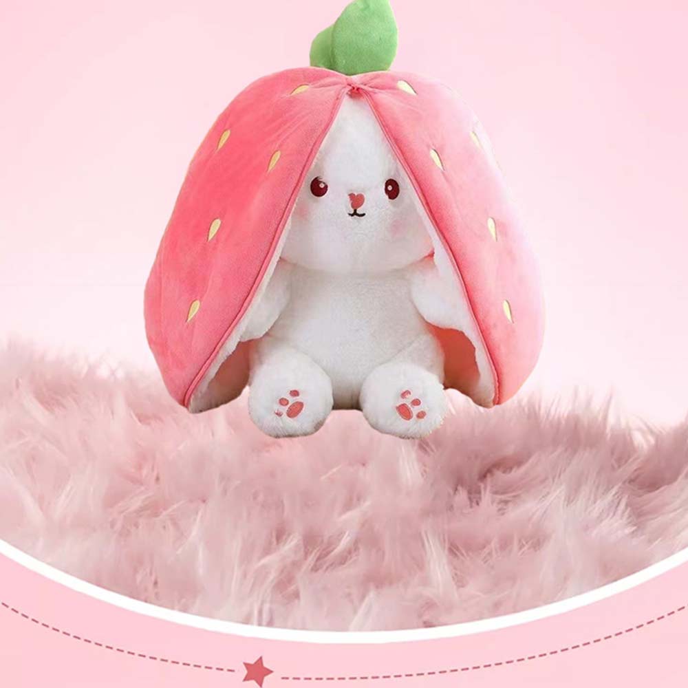 18cm Strawberry Rabbit Plush Toy - Cute Hide-and-Seek Stuffed Bunny Doll Gift