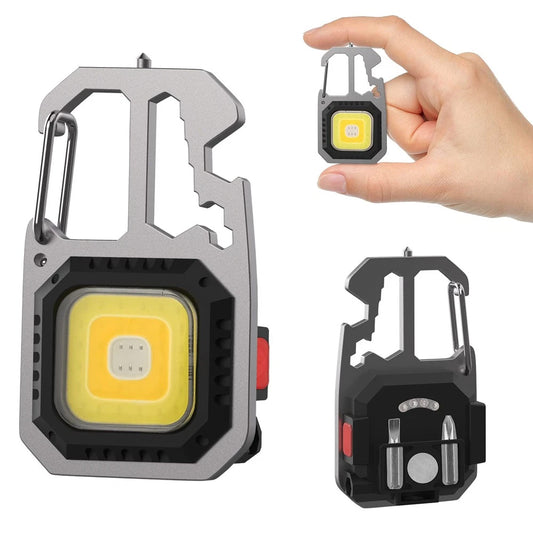 1x USB Rechargeable LED COB Work Light - Mini Keychain Torch with Magnet & 7 Modes