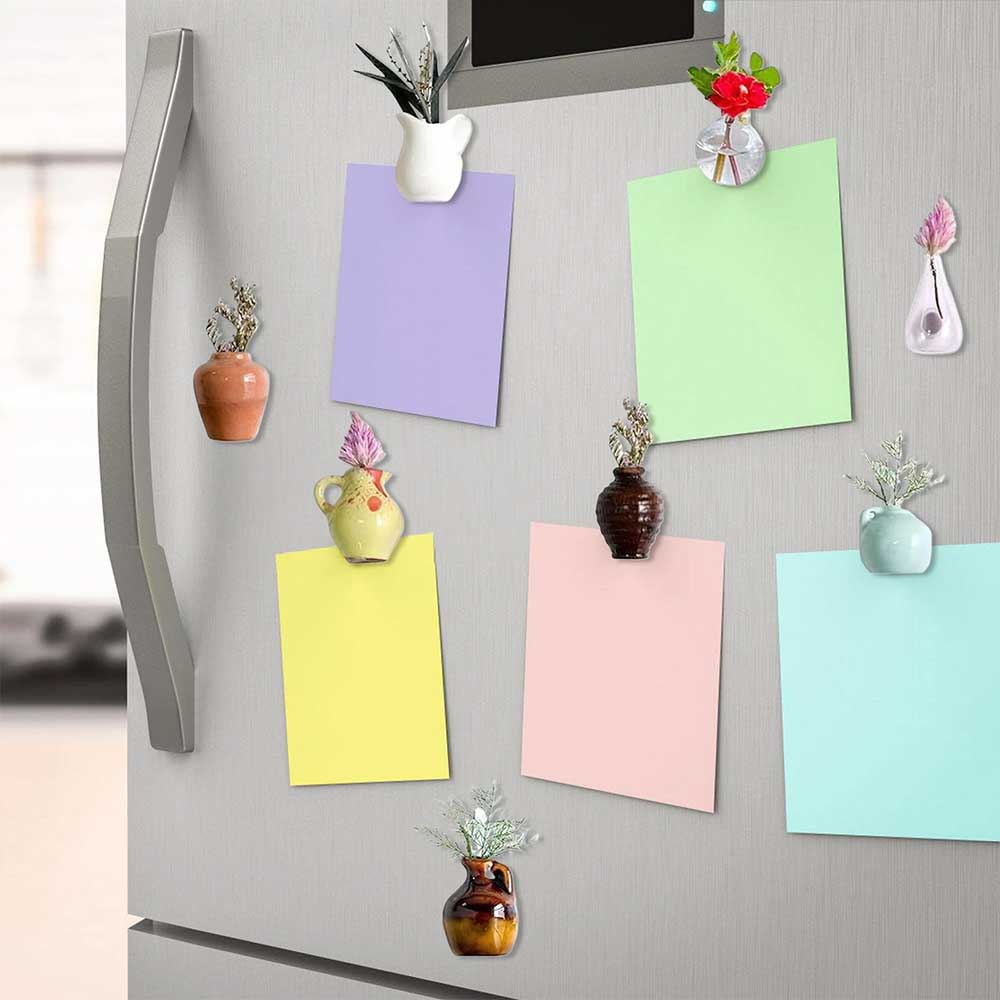 8PCS Mini Resin Vase Magnets - 3D Empty Vase Fridge Decor Set (Flowers Not Included)
