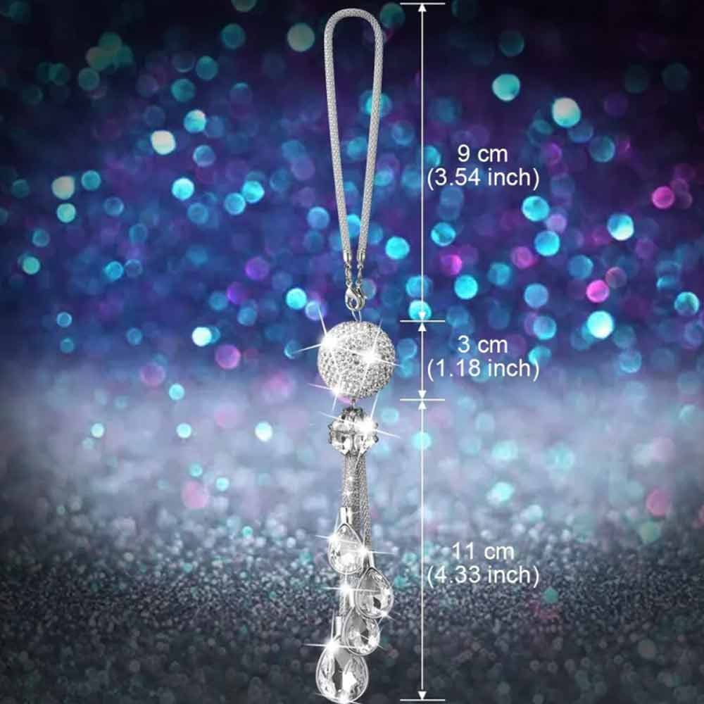White Crystal Disco Ball Charm Hanging Ornament Car Rear View Mirror Pendant