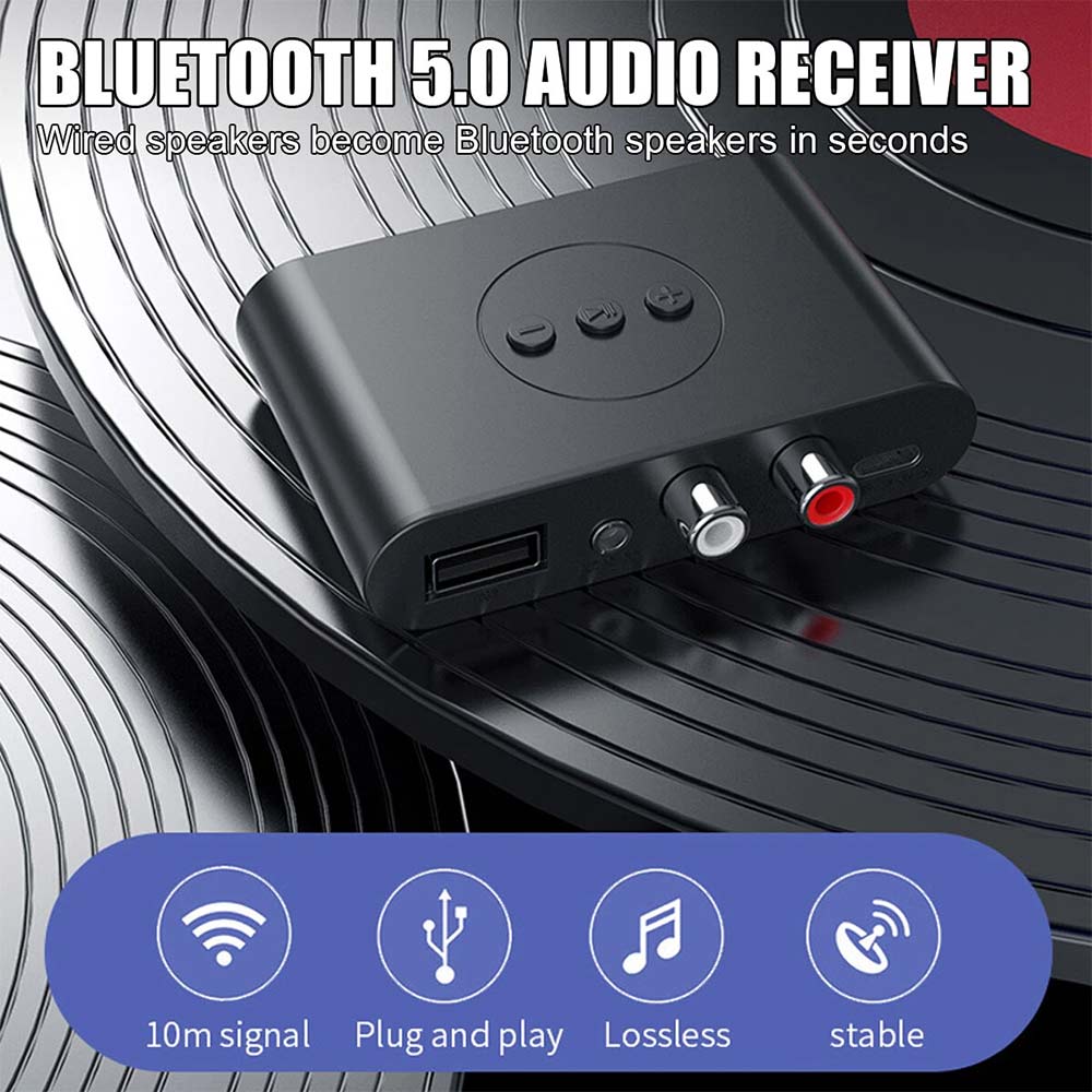 NFC Bluetooth 5.2 Wireless Receiver - 3.5mm to 2 RCA Audio Adapter for Stereo