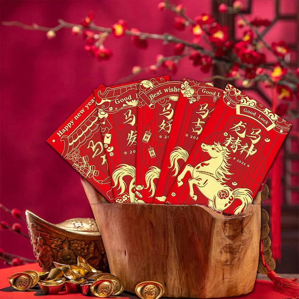 2026 Year of the Horse Red Envelopes - 12Pcs Chinese New Year Lucky Money Packets