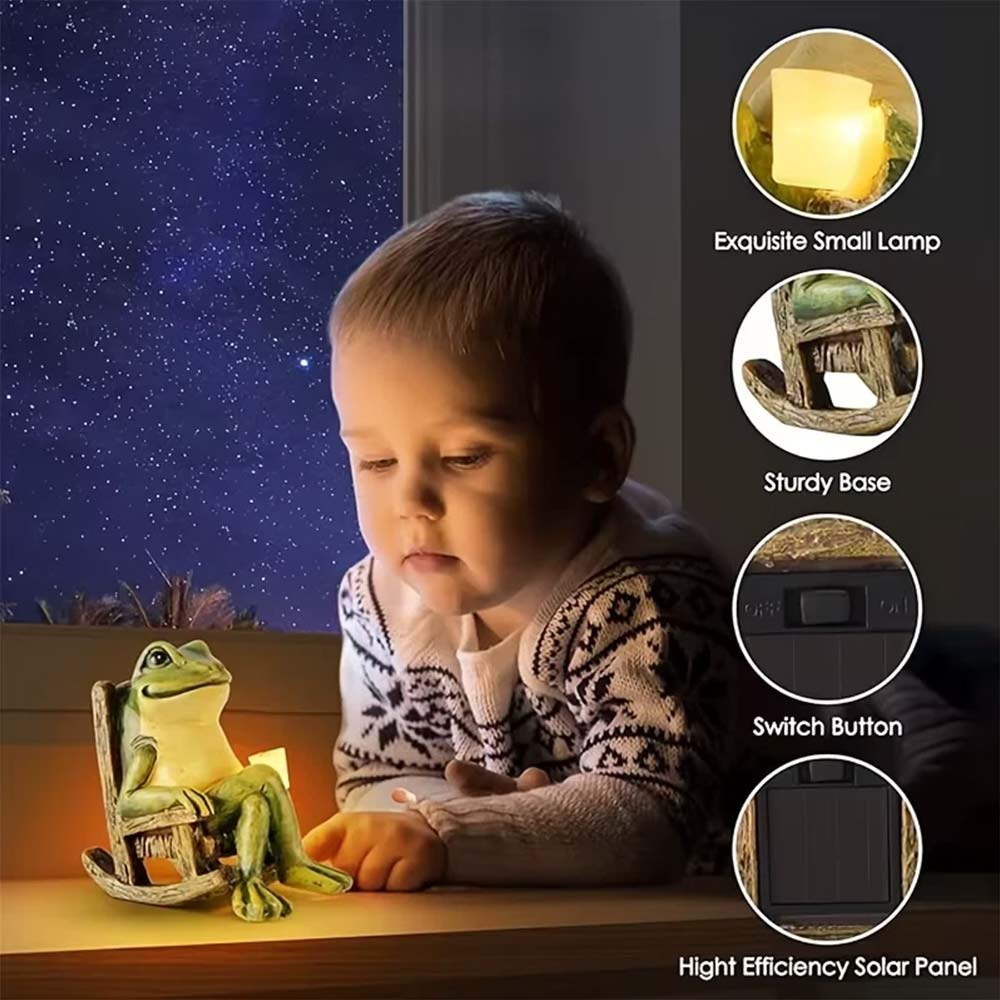 Solar Powered Mini Frog Garden Statue - LED Outdoor Indoor Decor, Waterproof