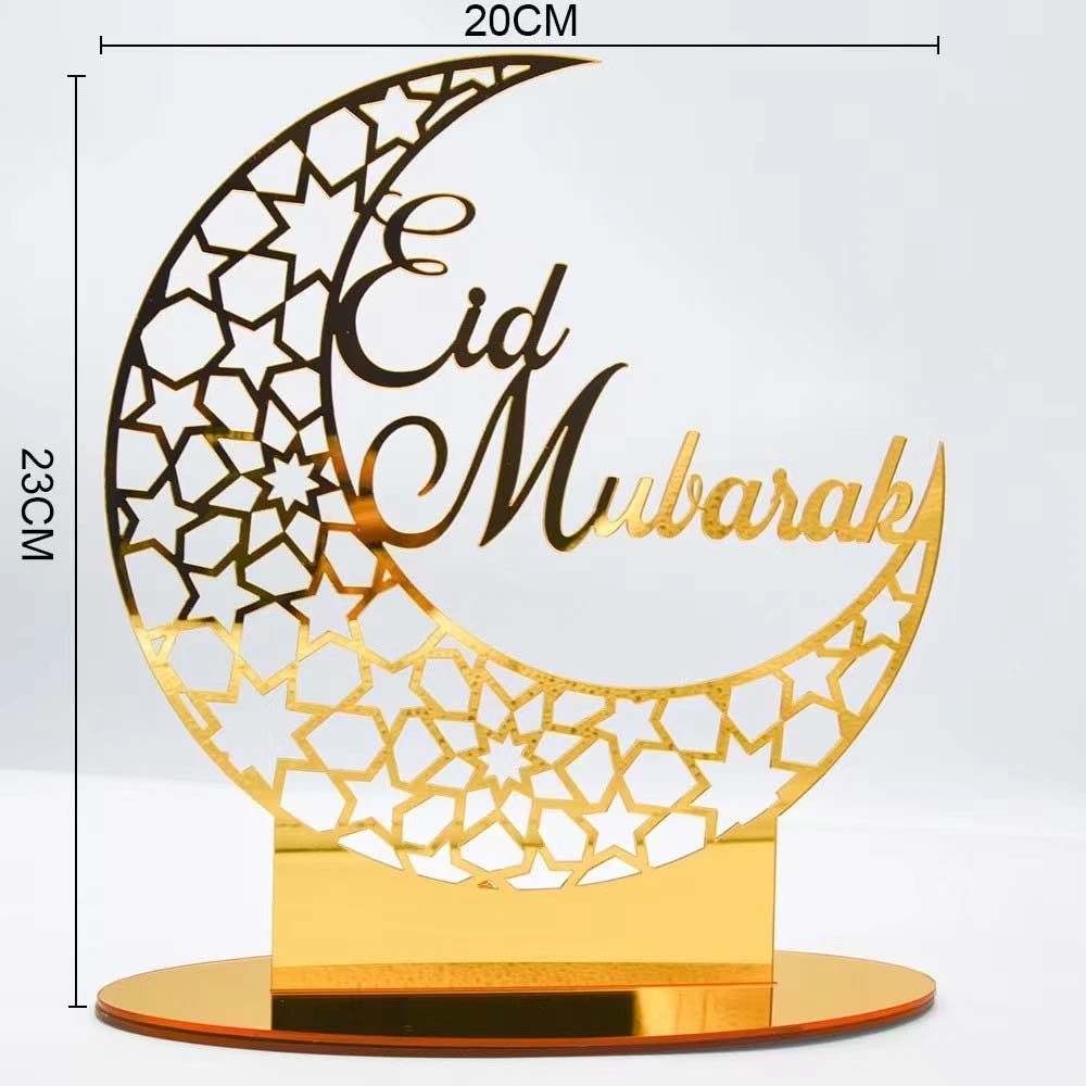 Islamic Eid Mubarak Acrylic Ornament – Gold Mirror Ramadan Decoration for Home