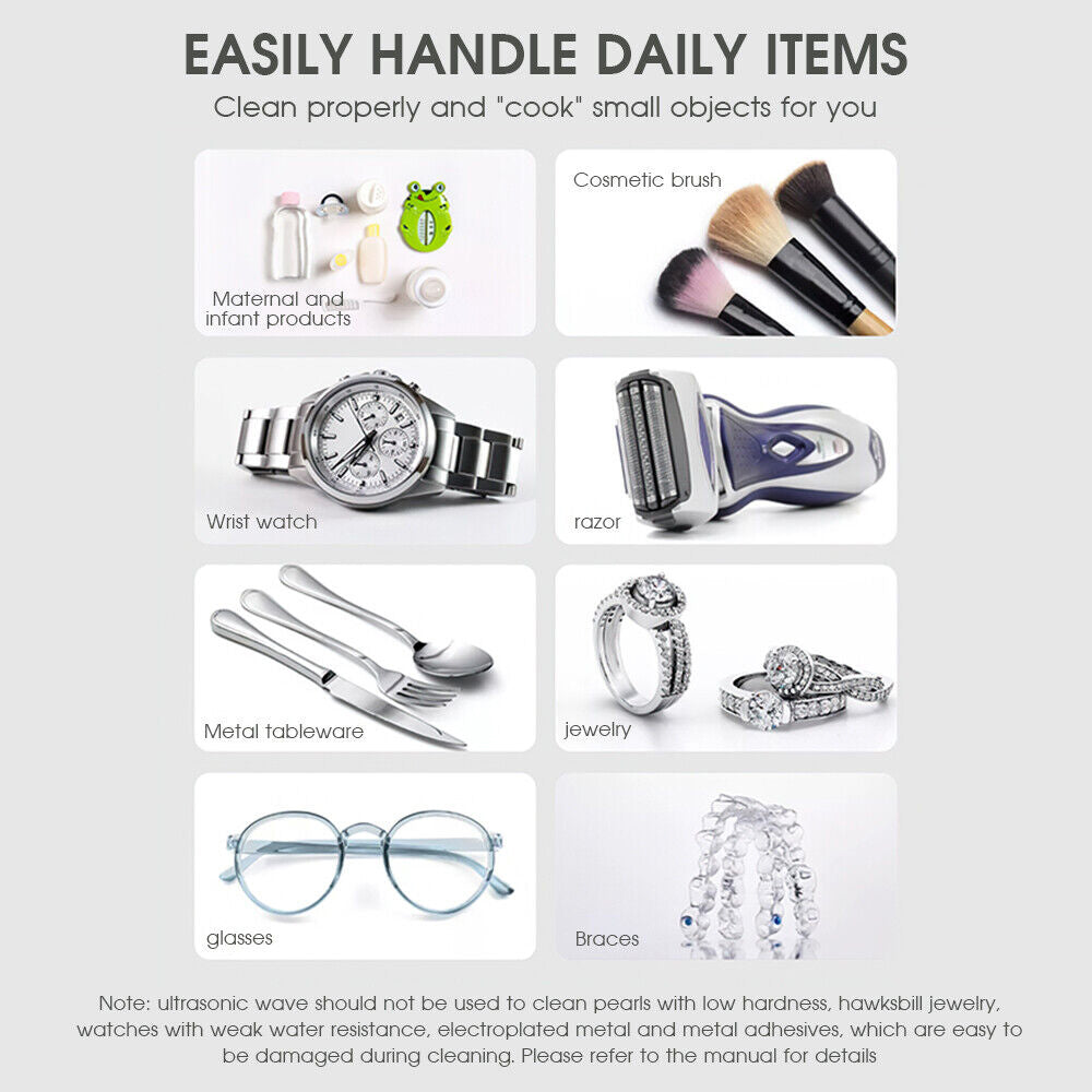 Ultrasonic Cleaner Steel Sonic Wave Tank Glasses Watch Jewellery Cleaning