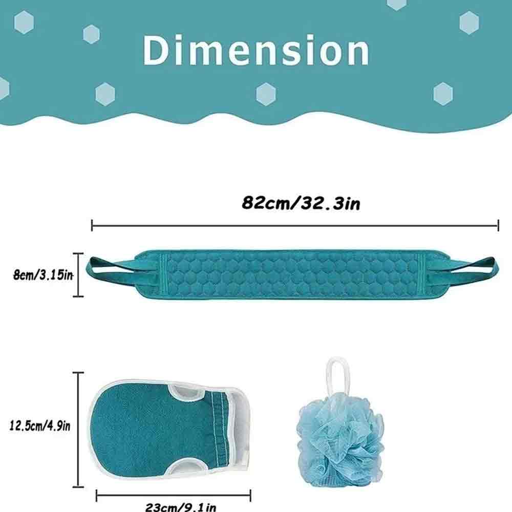 Exfoliating Body Scrubber Set – Back Scrubber, Bath Glove & Shower Loofah 3-in-1