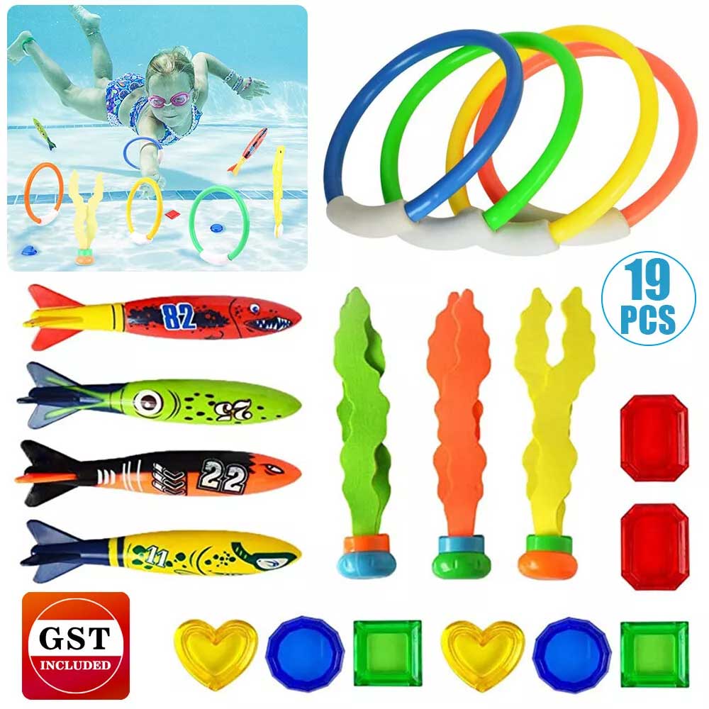 19pcs Kids Underwater Dive Toys Set - Swimming Pool Rings & Seaweed Game for Children, Party Favors