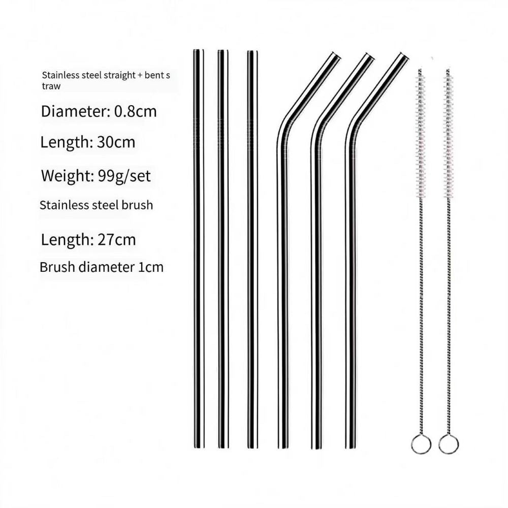 Reusable Metal Straw Set – 6-Piece 304SS for 40oz Tumblers, with Brushes Boxed