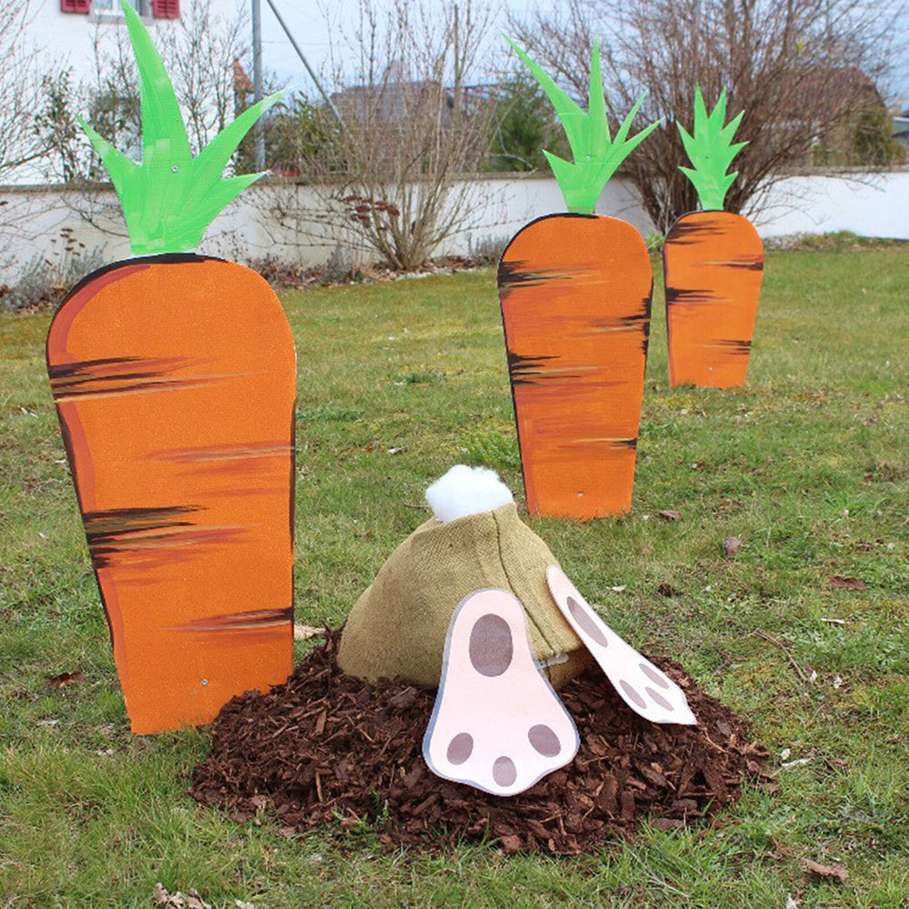 Easter Garden Decoration Set Rabbit Carrot Yard Sign Cute Outdoor Lawn Ornament