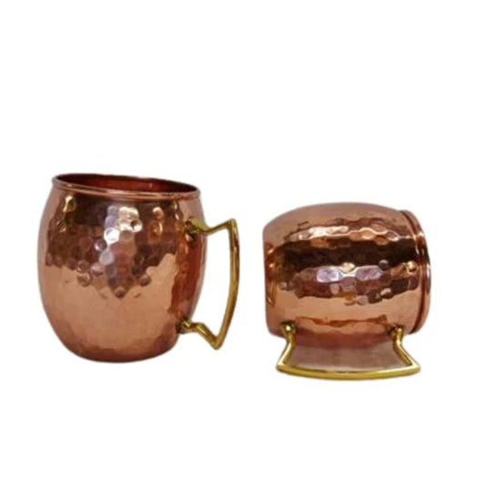 Handcrafted Moscow Mule Mug Set – 2x 60ml Copper Mugs with Brass Handle for Cocktails & Cold Drinks