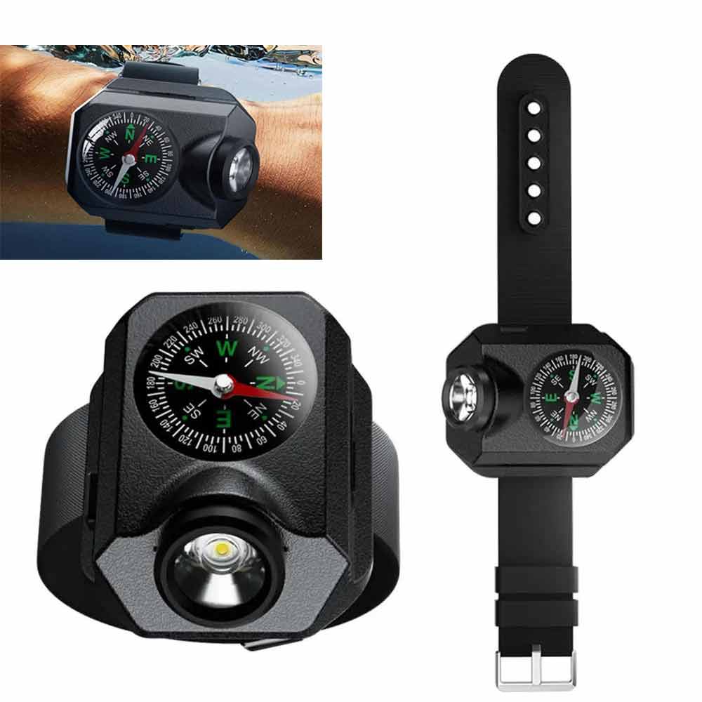 2in1 Wrist Light Mini Camping Compass Outdoor LED Running Light USB Rechargeable