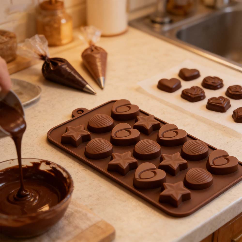 Chocolate Baking Silicone Cake Mold - Ice Tray Candy Jelly Mold with Nuts & Star Shapes