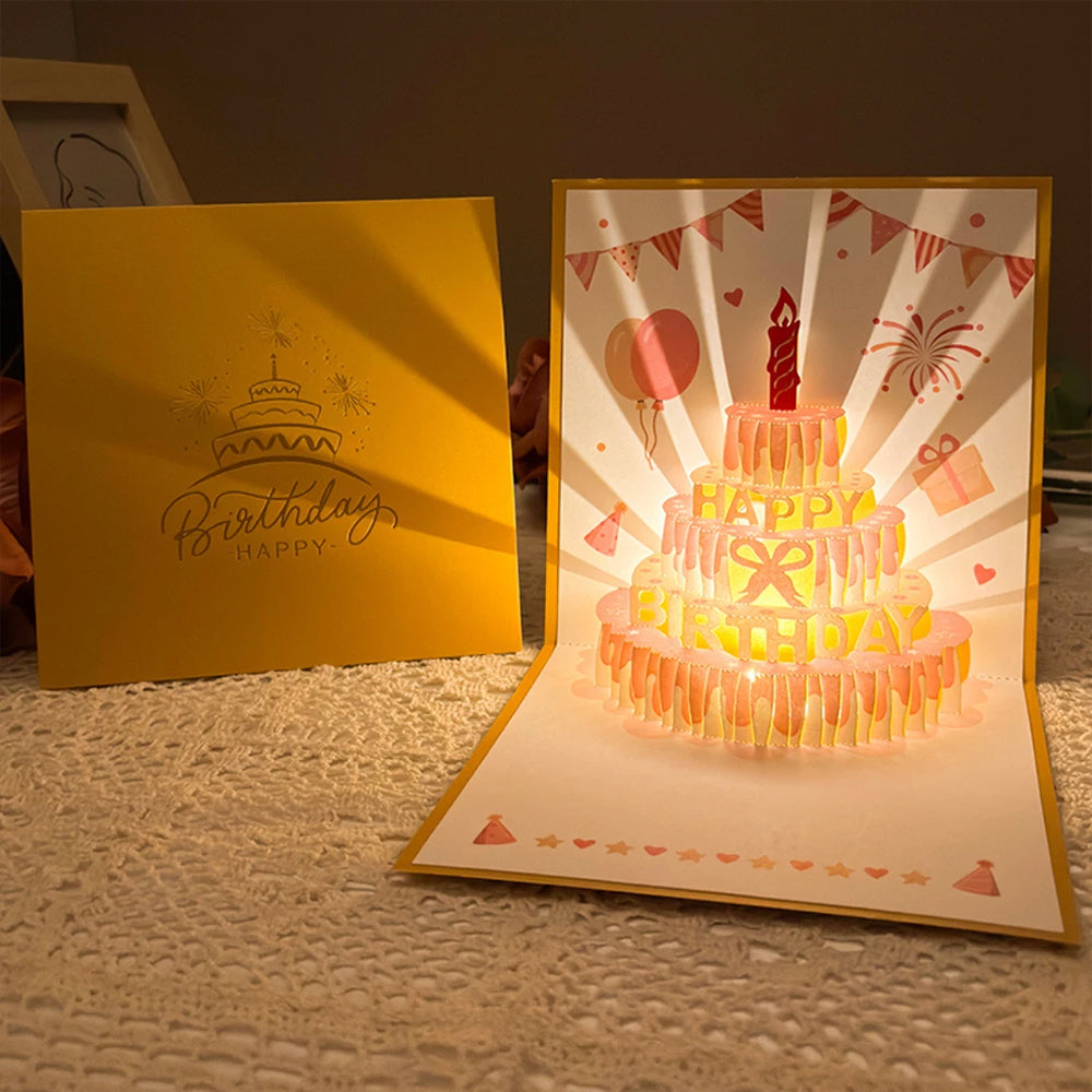 Auto Musical 3D Pop-Up Birthday Card – LED Light Up Cake with Voice Recorder & Fireworks