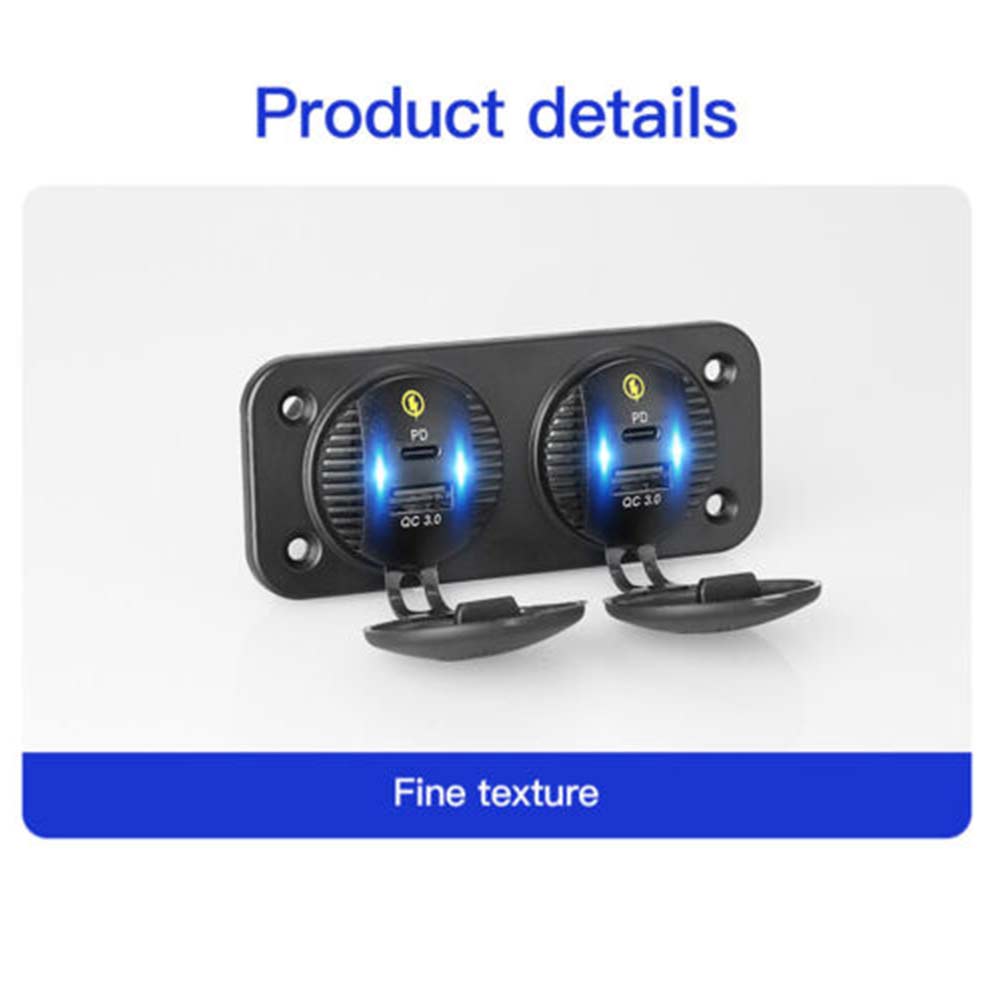 12-24V Car Charger Adapter Mount Panel 2x QC 3.0 + 2x PD Fast Dual Type-CUSB