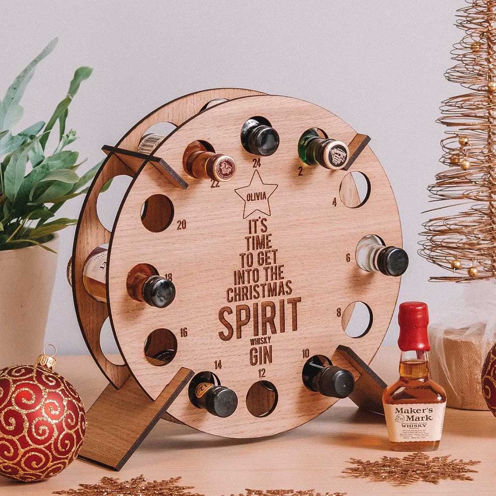 Christmas Advent Calendar Wine & Beer Bottle Rack Wooden Display Holder for Holiday Countdown