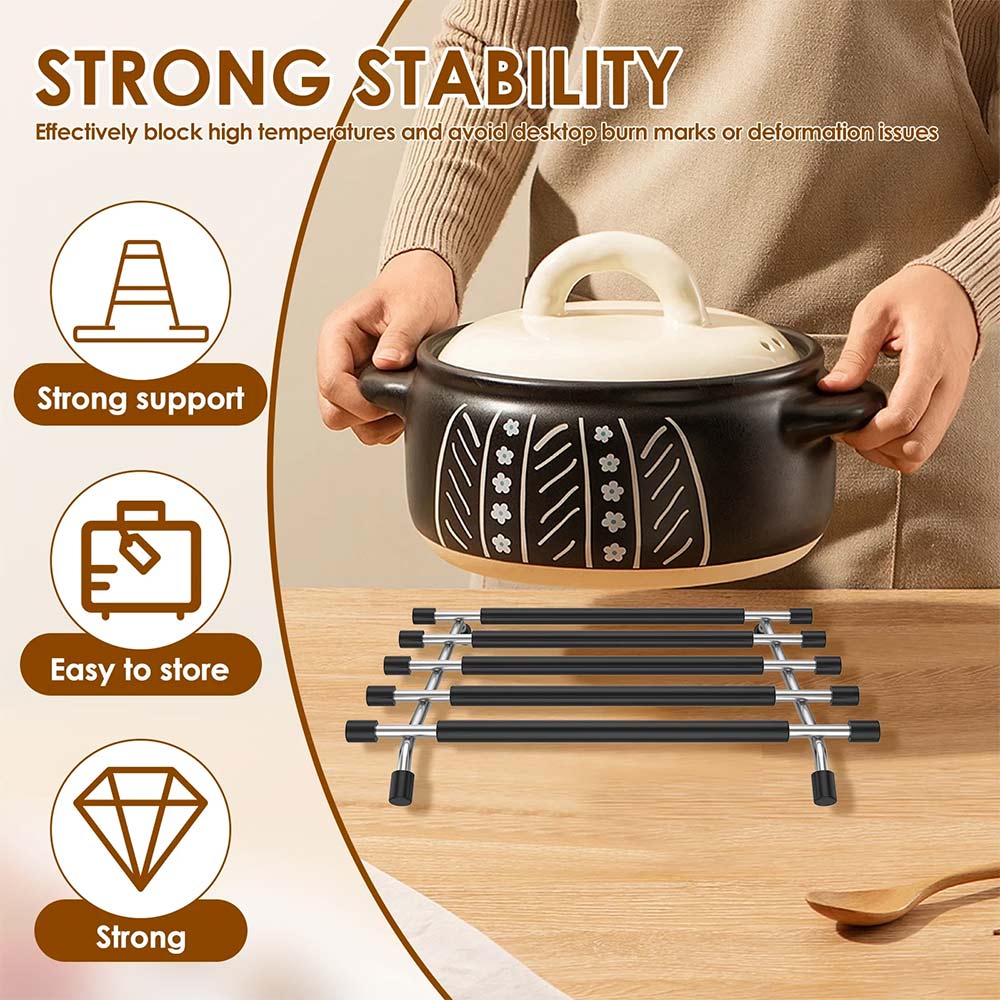 Kitchen Trivet Worktop Saver – Stainless Steel & Silicone Hot Pot Pan Stand Rack