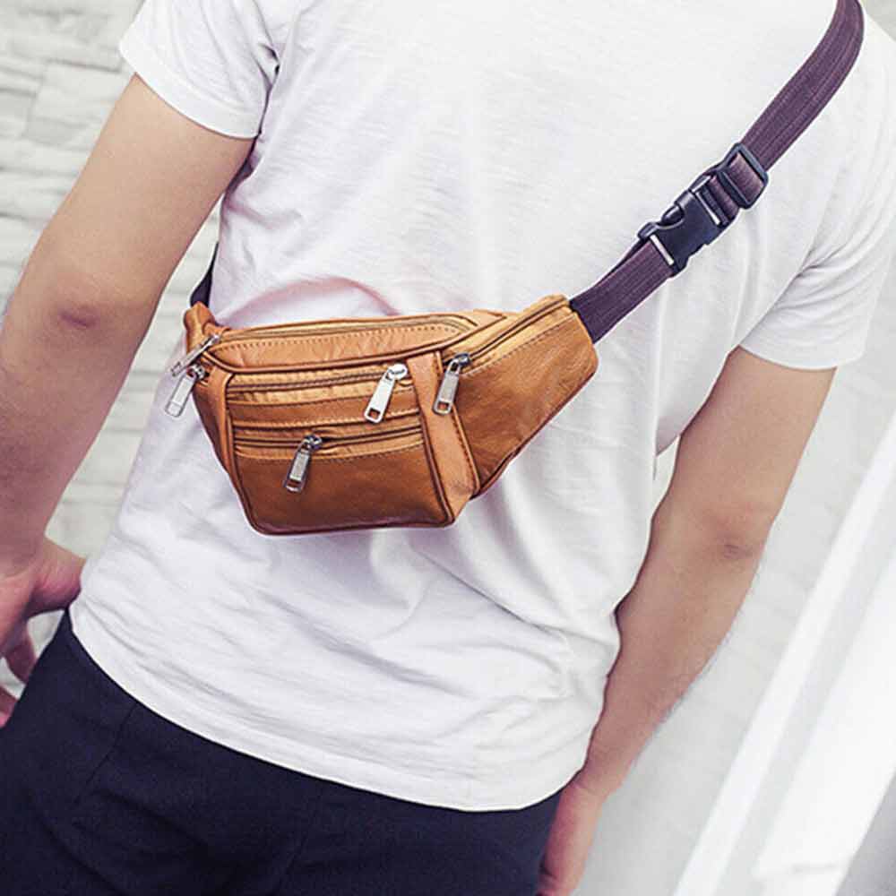Money Pouch Sports Travel Waist Belt Wallet Bum Bag Leather Fanny Pack Unisex