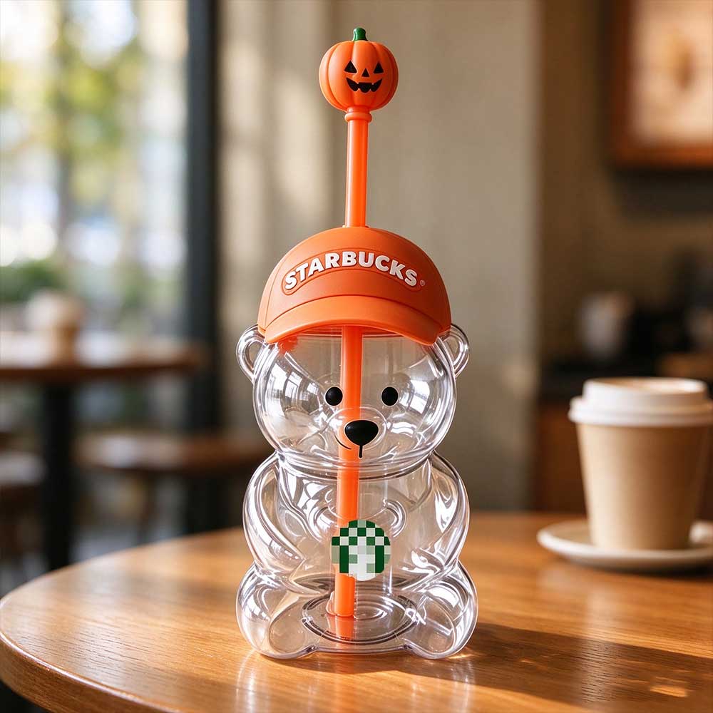 Pumpkin Straw Topper Bear Cup – Halloween Orange Cap Collectible Drinkware