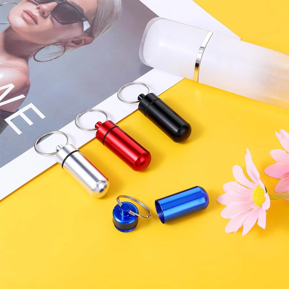 4X Keychain Pill Holder - Aluminum Portable Keyring Medicine Case