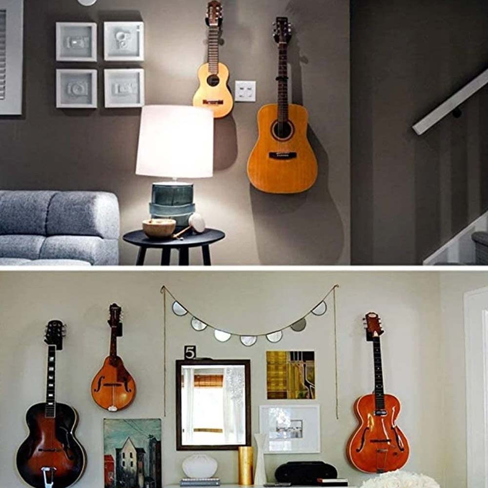 2x Metal Guitar Hanger Wall Mount - Non-Slip Holder for Guitar, Bass, Ukulele