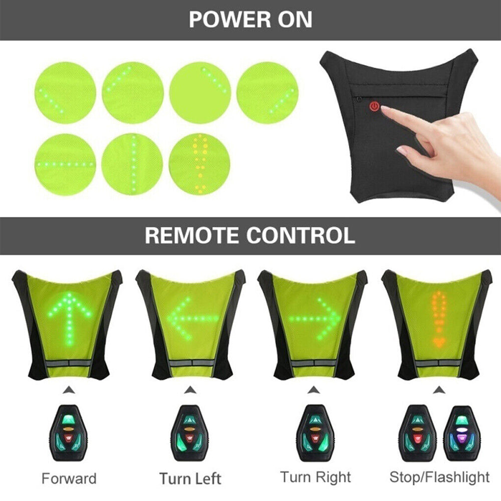 Wireless LED Signal Light Reflective Vest Backpack Remote Control Safety