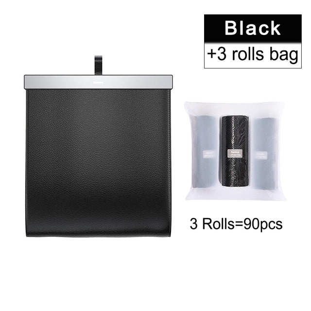 Baseus PU Leather Car Trash Bag - Waterproof, Leakproof Waste Basket with Magnetic Closure