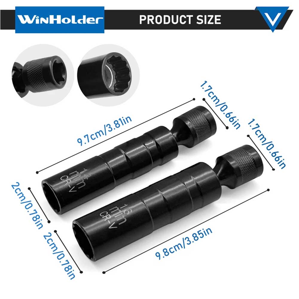 2X Magnetic Thin Wall Spark Plug Socket Set - 12-Point Swivel 14mm & 16mm