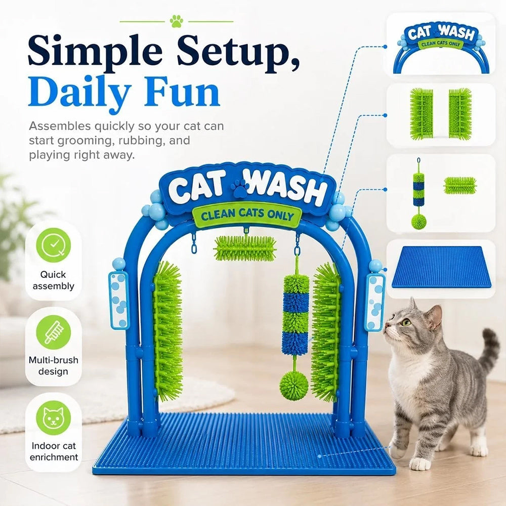 Cat Car Wash Scratcher – Self-Grooming Station for Cats, Brushing & Play