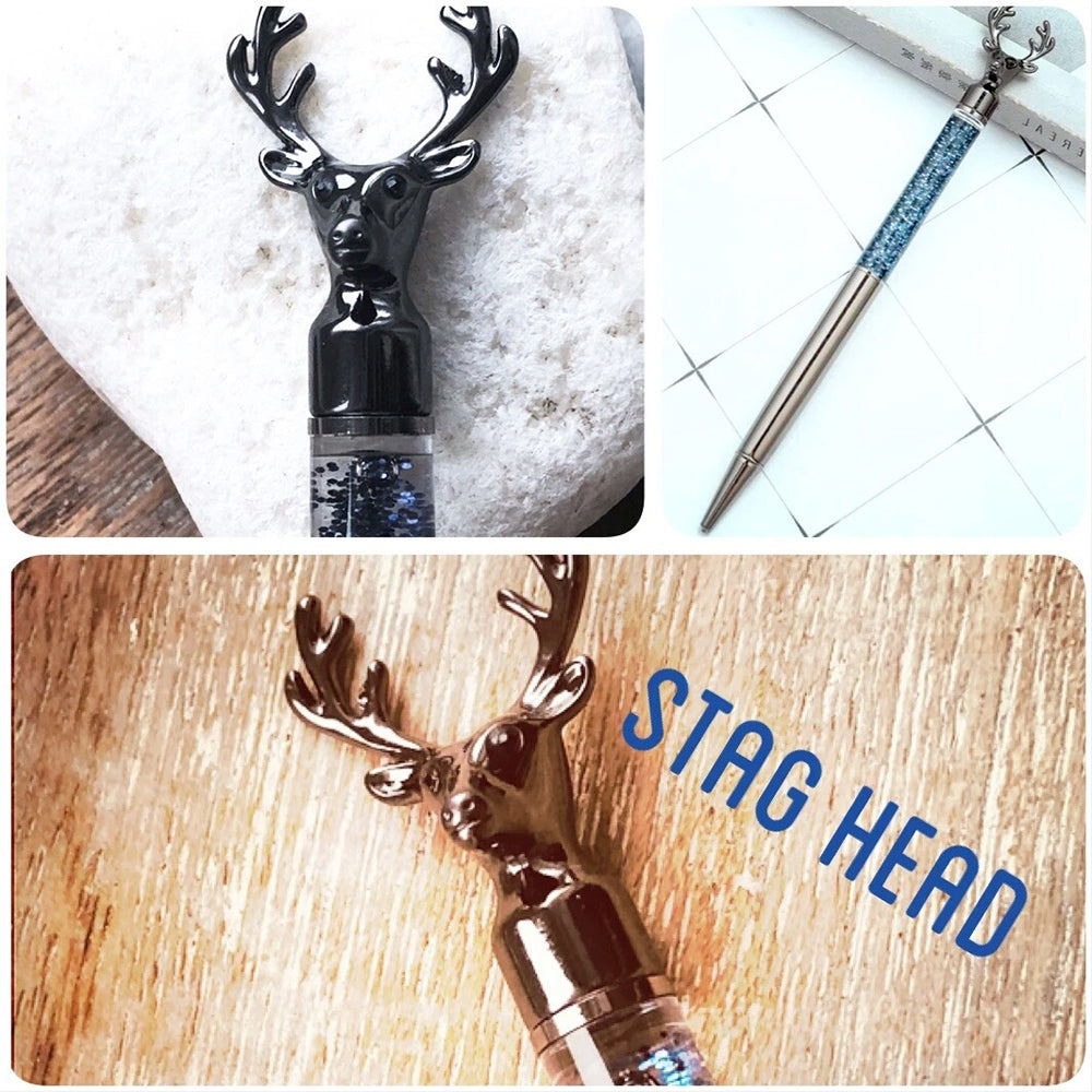 Stag Head Ballpoint Pen, Novelty Christmas Gift for Men & Women (Gunmetal Grey with Glitter)